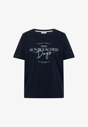 Cecil, T-SHIRT WITH BOAT NECK AND SLOGAN ARTWORK, granatowy