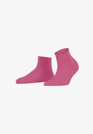 Roze enkelkousen gemaakt van een soepel, rekbaar materiaal met een geribde rand, en met een naadloze teenontwerp voor extra comfort.