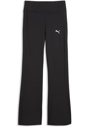 Pantalon de sport noir avec une légère évasement, une large ceinture et un petit logo blanc Puma sur la partie supérieure de la cuisse gauche.