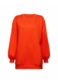 Sudadera naranja de mezcla de algodón, con cuello redondo, mangas largas tipo globo y un ajuste relajado con puños y dobladillo acanalados.