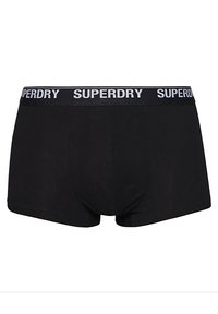 Boxer briefs de algodón negro con un ajuste ceñido. Cuenta con una amplia cinturilla elástica con el logo "SUPERDRY" en blanco. Diseño sin costuras y textura suave.