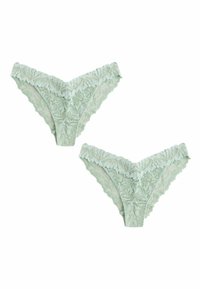 Culotte en dentelle verte menthe avec motifs floraux. Comprend des bords festonnés et un design délicat, mettant en avant une texture douce et un matériau léger.