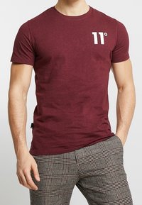 Burgundské tričko s krátkými rukávy vyrobené z bavlny, na hrudi s bílou grafikou "11°". Hladká textura, klasický design s kulatým výstřihem.