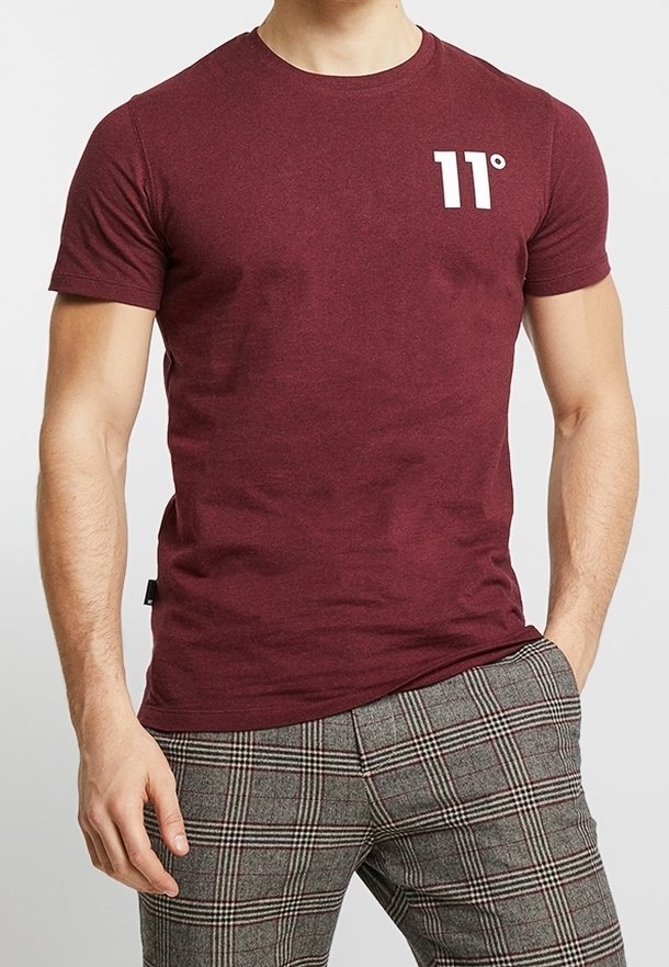 Burgundské tričko s krátkými rukávy vyrobené z bavlny, na hrudi s bílou grafikou "11°". Hladká textura, klasický design s kulatým výstřihem.
