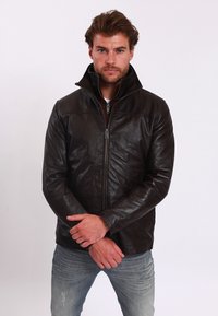 LONG JACKET WITH COLLAR SHIRT - 2 SPLIT  SIDE POCKETS - FR - Chaqueta de cuero - brown