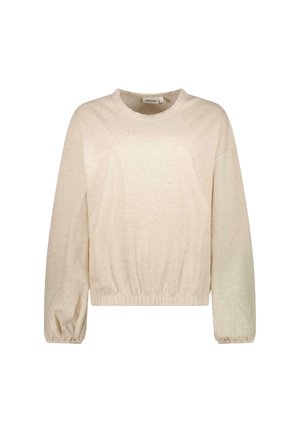 Licht beige cropped sweatshirt met lange, gepofte mouwen en een gathered zoom. Gemaakt van zachte, gestructureerde stof. Ronde halslijn.