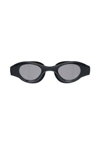 Gafas de natación negras y aerodinámicas con lentes ahumados y un marco suave y curvado diseñado para ofrecer resistencia al agua.