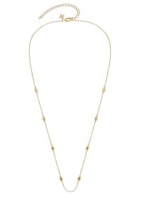 Zarte Goldkette mit kleinen, gedrehten Perlenakzenten, die gleichmäßig entlang der Kette verteilt sind, und einem verstellbaren Verschluss.