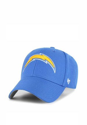 Blue baseball cap with a yellow lightning bolt logo on front and white '47 brand logo on side, displayed on white background.