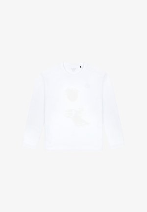 White long-sleeve t-shirt made of cotton. Features a crew neckline, embroidered logo on the left chest, and straight cut at the hem.