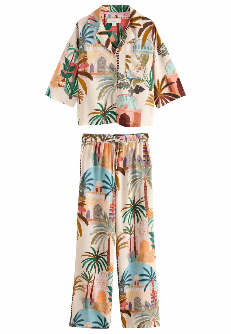 Next - REGULAR FIT - SHORT SLEEVE BUTTON THROUGH SET - Pyjama set - pink palms, Enlarge