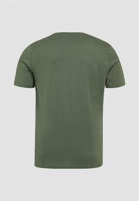 Olijfgroene t-shirt met korte mouwen en een ronde hals, gemaakt van zachte katoen, met een eenvoudig ontwerp en een rechte zoom.