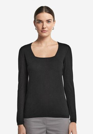 Sort langærmet sweater med firkantet udskæring. Lavet af et blødt materiale, med en tætsiddende pasform og ribbede manchetter.