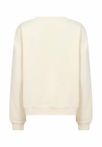 Sweatshirt in roomkleur met een ronde hals, lange mouwen en geribbelde manchetten. Gemaakt van zacht materiaal met een gladde, effen textuur.