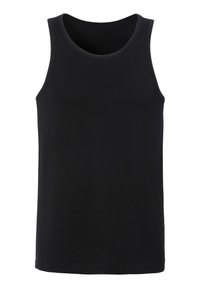 Black cotton tank top with a round neckline, sleeveless design, and a smooth texture. No patterns or hardware details are visible.