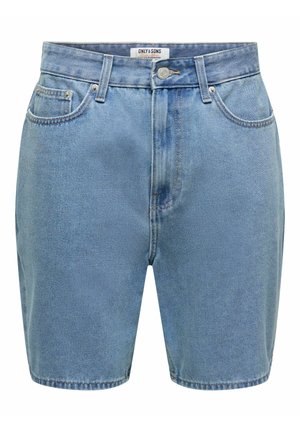 Light blue denim shorts with front button, zipper, belt loops, and front pockets, labeled Only & Sons.