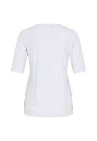 Hvid kortærmet t-shirt, blødt bomuldsstof, afslappet pasform, rund halsudskæring, glat tekstur, ingen synlige mønstre eller udsmykninger.