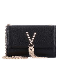 Valentino Divina Clutch Borsa A Tracolla Nera – In Poliuretano, Con Logo, Cerniera, Cordone E Cinturino A Mano, Elegante E Lussuosa