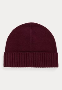 Căciulă tricotată burgundy cu un tiv cu nervuri. Textură moale, formă simplă și rotundă, și un design superior fără cusături oferă o potrivire strânsă.