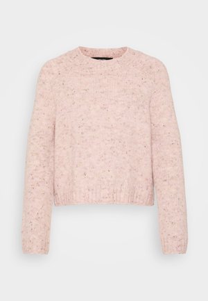 Helles rosa Sweatshirt aus strukturiertem Strickmaterial, mit Rundhalsausschnitt und gerippten Bündchen, mit einem leicht verkürzten Saum.