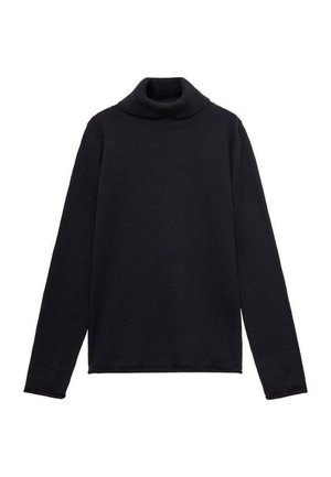 Czarny sweter z golfem wykonany z miękkiej dzianiny. Posiada długie rękawy, luźny krój oraz prążkowany kołnierz. Prosty, minimalistyczny design.
