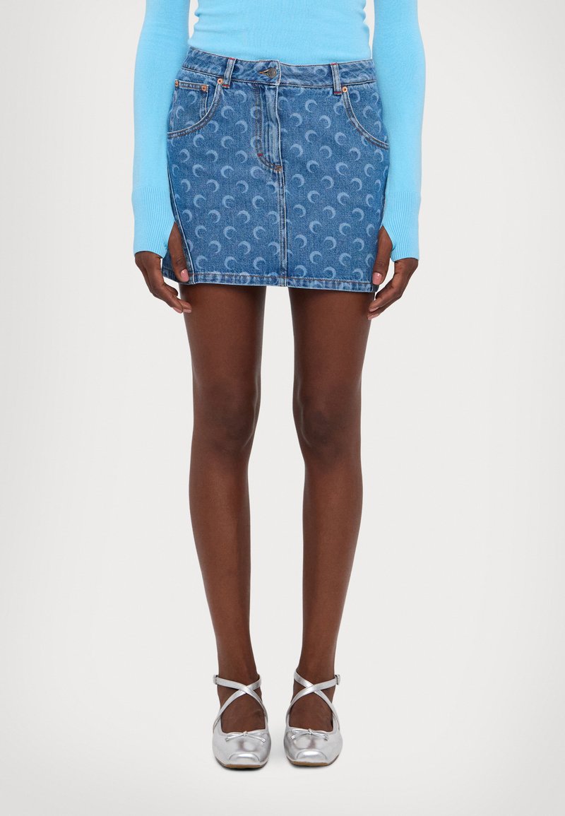 MARINE SERRE MOON LASER MINI SKIRT - Krilo iz džinsa - light blue