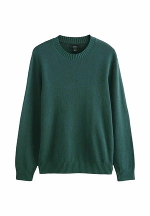 Dunkelgrüner, langärmeliger Pullover mit Rundhalsausschnitt aus Strick, mit gerippten Bündchen, Saum und Ausschnitt, Größe Medium, Marke "NEXT".