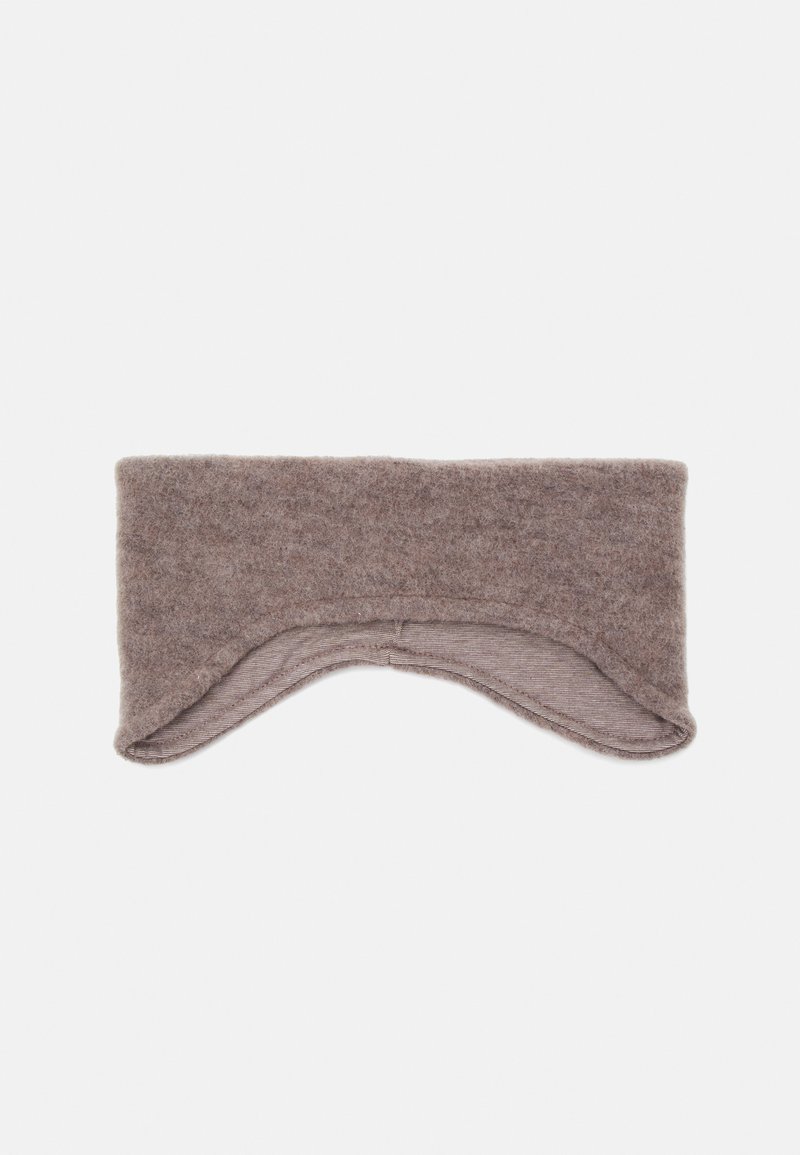 Fascia per capelli in lana marrone con una texture morbida, caratterizzata da un design curvo e una finitura senza cuciture, che offre calore e comfort.