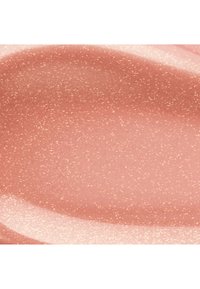 Smooth swatch of shimmery rosy pink makeup with fine gold glitter particles and a glossy finish.