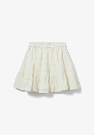 Gonna bianca in cotone con vita elastica, motivo floreale ricamato a occhiello e orlo arricciato.