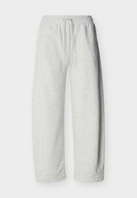 Ανοιχτό γκρι φόρμα με ελαστική μέση και κορδόνι, ίσια γραμμή παντελονιού, απλό σχέδιο.