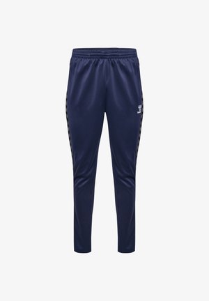 Pantalons de sport navy avec une bande latérale texturée, une taille élastique et une coupe fuselée. Fabriqués à partir d'un matériau doux et léger pour un confort optimal.