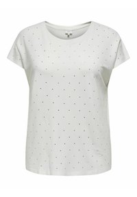 Vit kortärmad t-shirt i mjukt tyg, med ett prickigt mönster och små glittriga detaljer jämnt fördelade över framsidan.