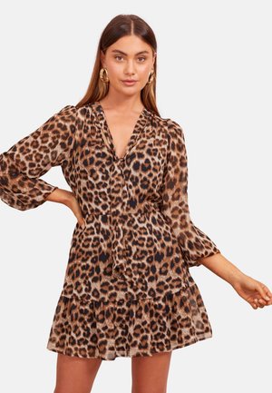 REGULAR FIT -TIE NECK - Rochie de zi - brown animal