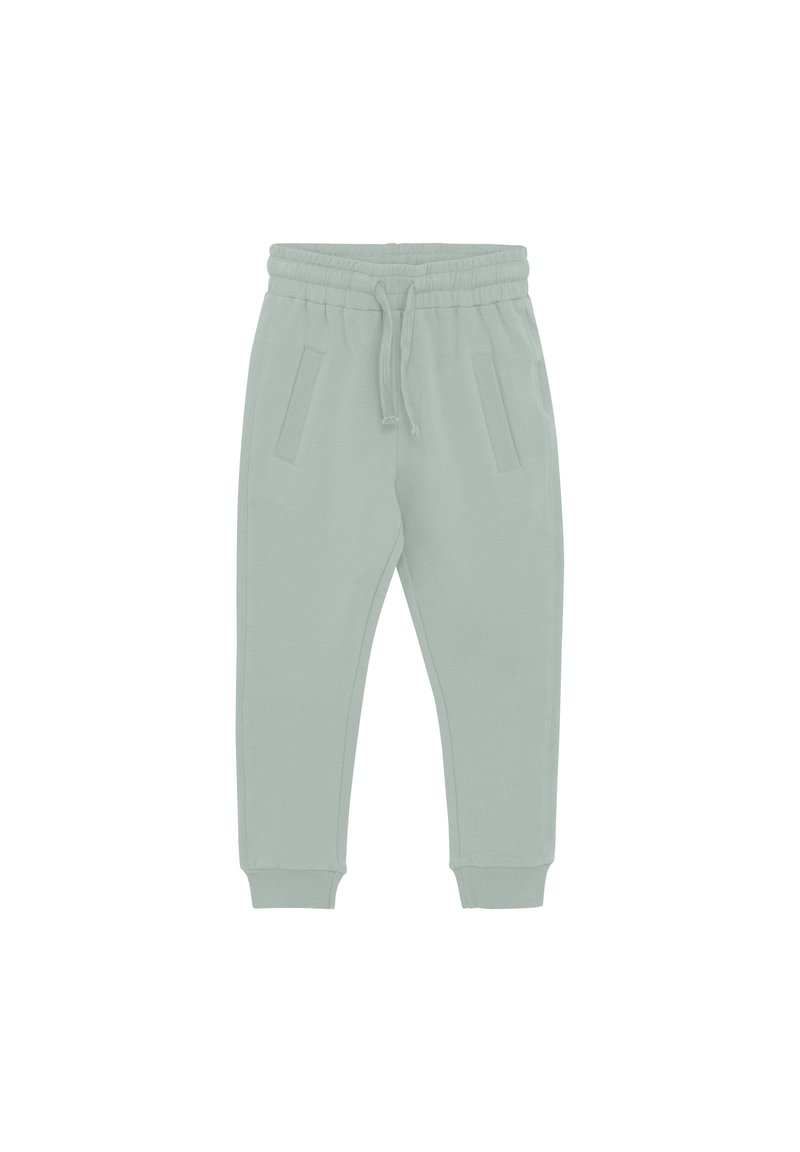 Ljust gröna sweatpants av mjukt tyg, med elastisk midja, snörning och två sidofickor. Muddar vid anklarna fulländar designen.