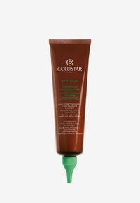 Brun tryckflaska med grön nozzle, märkt "Collistar Attivi Puri Anti Stretch Marks," med text på flera språk.