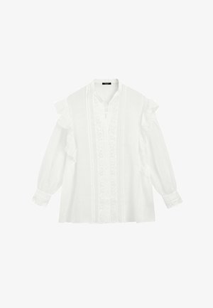 Massimo Dutti, STAND COLLAR BLOUSE WITH EMBROIDERY AND RUFFLES - Overhemdblouse - white