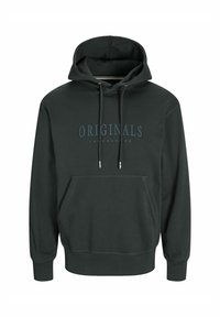 Dark green hoodie made of cotton blend, featuring a front kangaroo pocket, drawstrings, and "ORIGINALS" lettering on the chest.