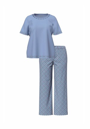 Ulla Popken, PYJAMAS, CUT-OUT TRIM, CREW NECK, SHORT SLEEVE SET - Nattøj sæt - pigeon blue