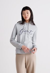 GANT SCRIPT HOODIE - Sweatshirt - light grey melange