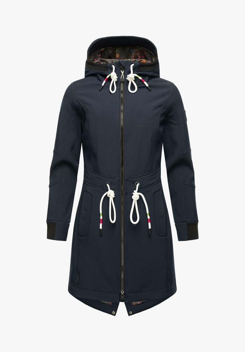 Tumši zila mēteli ar rāvējslēdzēja priekšu, ar aukliņu regulējamu kapuci, divām lielām kabatām un elastīgām apmalēm. Sastāv no krāsainas rakstainas iekšējās oderes.