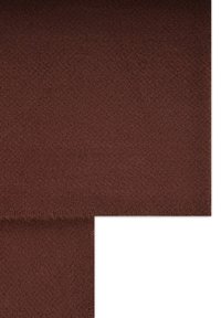 Brązowa wełniana tkanina o miękkiej, puszystej teksturze i widocznym szwie w pobliżu dolnej krawędzi.