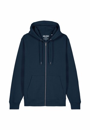 Námořnická zipová mikina vyrobená z měkké tkaniny, se přední kapsou, kapucí se šňůrkou a elastickými manžetami. Obsahuje logo štítek uvnitř výstřihu.
