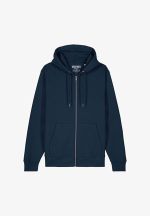 Tume sinine tõmblukuga kapuutsiga sviiter, mis on valmistatud pehmest kangast. Esiküljel on tasku, kapuutsi saab tõmmata nööriga ja varrukaotsad on soonilised. Sisepealisel on logo silt kaeluses.