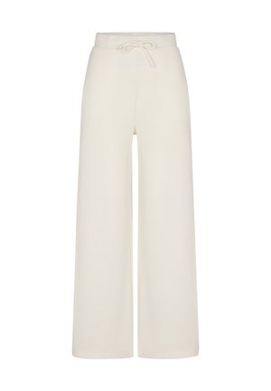 Weit geschnittene, cremefarbene Strickhose mit elastischem Bund und vorderer Kordelzug für eine verstellbare Passform.