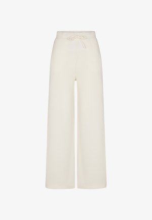Weit geschnittene, cremefarbene Strickhose mit elastischem Bund und vorderer Kordelzug für eine verstellbare Passform.