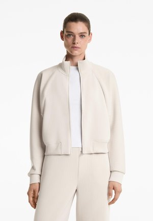 OYSHO COLLAR STRIPED WITH SOFT-TOUCH  - Cipzáras pulóver - sand