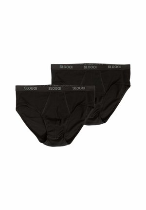 Due slip da uomo neri con elastico in vita con l’etichetta "Sloggi" in testo grigio su sfondo bianco.