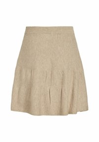 Gonna svasata beige con vita a coste, realizzata in morbido tessuto, con una sottile texture e dettagli plissettati per un volume aggiunto.