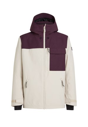 Gai beigtas žakets ar tumši purpura augšdaļu un lielu krūšu kabatu. Iezīmējas ar kapuci, rāvējslēdzēja aizdari un kontrastējošiem tumšiem aproču galiem.